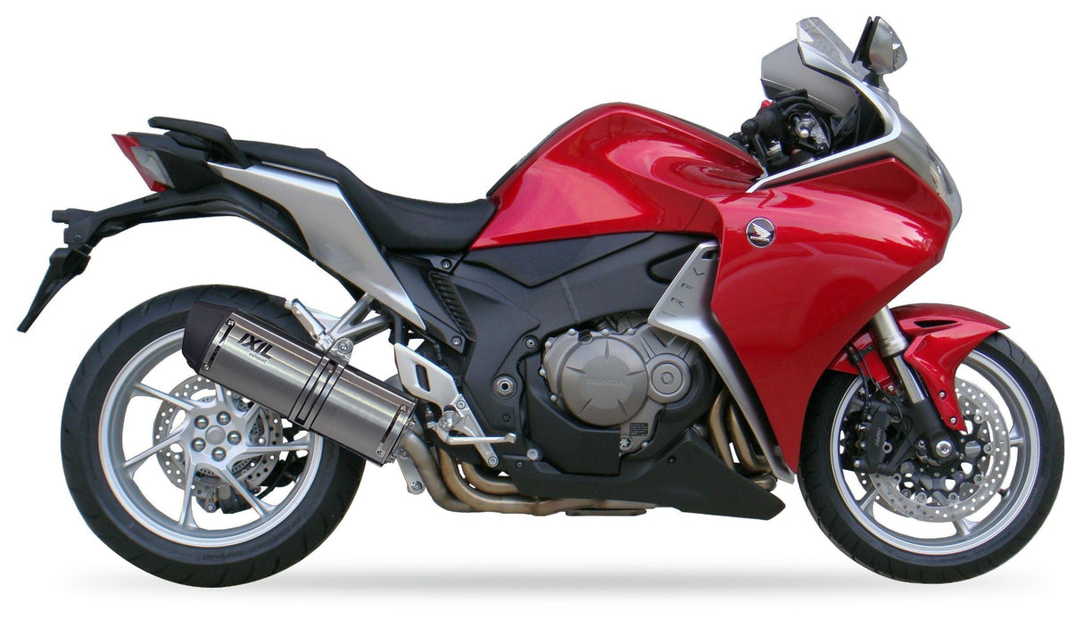Ixil Hexoval Xtrem Inox stainless steel slip-on silencer fitted to Honda VFR1200F 2010-2018 with satin finish