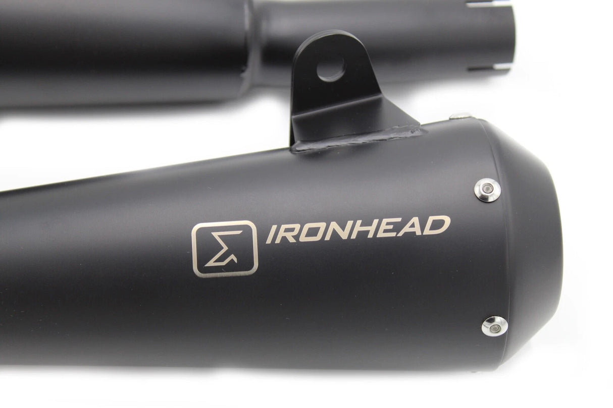 Ironhead black conical slip-on exhaust silencers fitted to Moto Guzzi V7 III 2017–2020_1