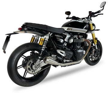 Ironhead Conical Inox AISI304 stainless steel twin exhaust silencers for Triumph Speed Twin 1200 2024-2026 with removable dB killers_2