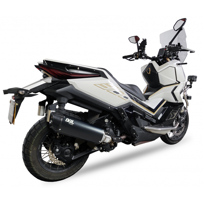 Ixil Hexoval Xtrem Black silencer fitted to Zontes 368 Adventure with black hexoval body_1
