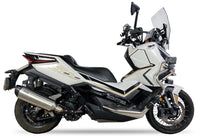 Ixil Hexoval Xtrem silencer fitted to Zontes 368 Adventure with satin stainless steel body and black end cap