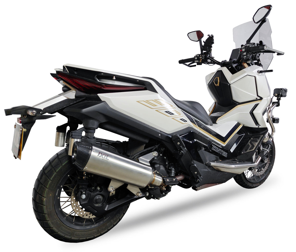 Ixil Hexoval Xtrem silencer fitted to Zontes 368 Adventure with satin stainless steel body and black end cap_1