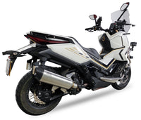 Ixil Hexoval Xtrem silencer fitted to Zontes 368 Adventure with satin stainless steel body and black end cap
