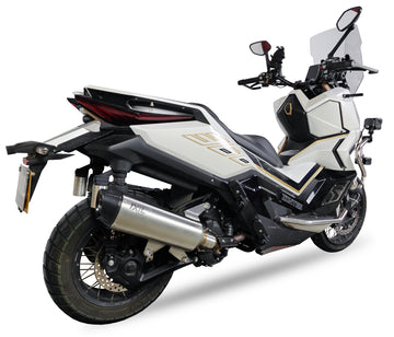 Ixil Hexoval Xtrem silencer fitted to Zontes 368 Adventure with satin stainless steel body and black end cap_1