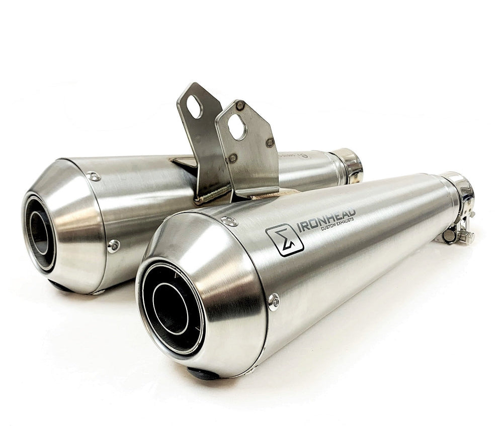 Ironhead OVC11 conical silencers Triumph Bonneville T100 2007-2015 polished stainless steel exhaust pair_2