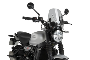 Puig Mito Screen for the Royal Enfield Naked Bike Range. Available at Motorcycle Performance Store.