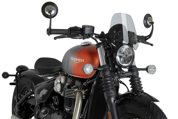 Puig Clear sport screen Triumph Bonneville Bobber. Available at Motorcycle Performance Store