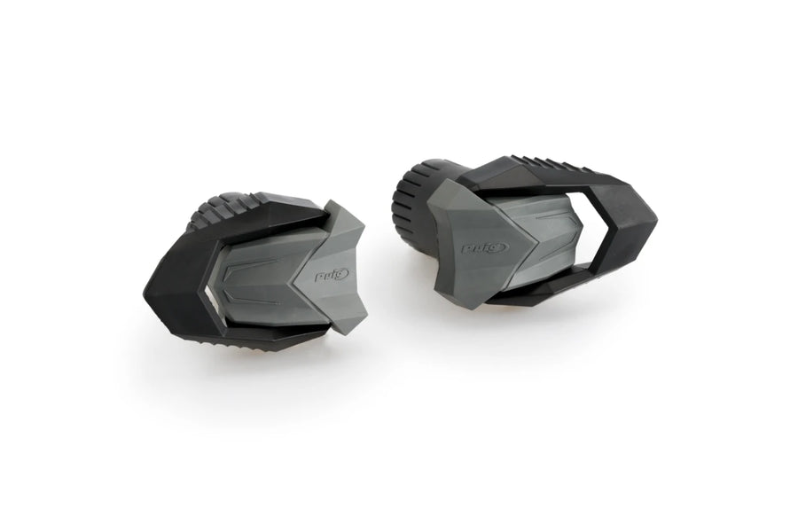 Puig R19 frame sliders fitted to BMW F800R 2015–2019 nylon crash protectors with grey rubber ends