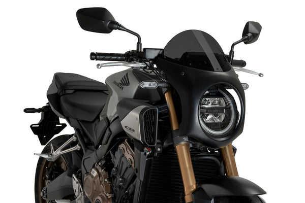 PUIG Black Retro Semi Fairing Screen Honda CB650R 2024-26 - Retro Semi Fairing