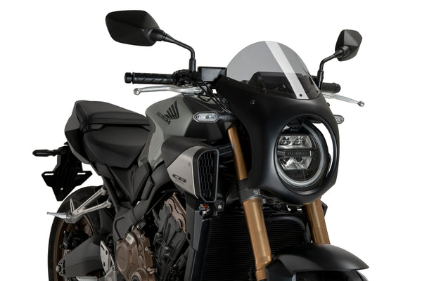 PUIG Black Retro Semi Fairing Screen Honda CB650R 2024-26 - Retro Semi Fairing