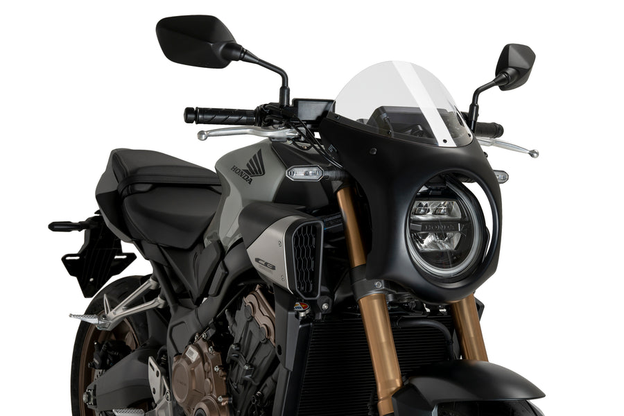 PUIG Black Retro Semi Fairing Screen Honda CB650R 2024-26 - Retro Semi Fairing