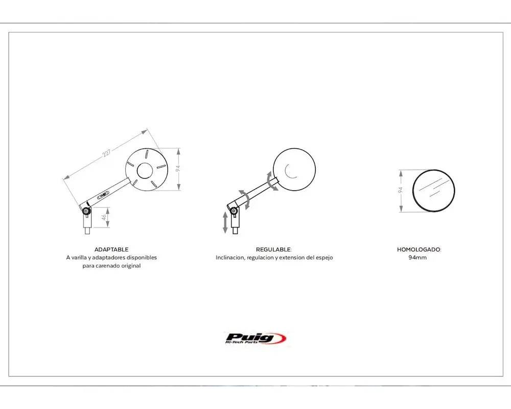 Puig Retro Black / Silver Handlebar Mirrors - Motorcycle Performance Store