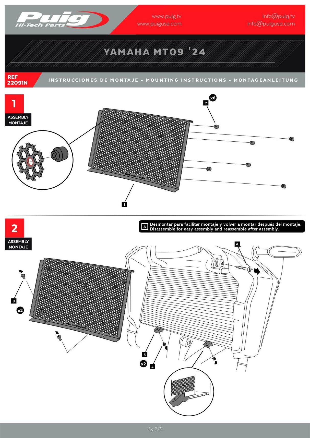 Puig aluminium radiator guard with black textured finish and hex mesh for Yamaha MT-09 radiator protection_2