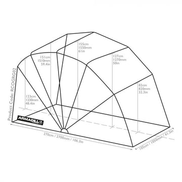 Armadillo Small Waterproof Motorcycle Garage Shelter with 600D fabric cover, folding metal frame and lockable security mechanisms, 270 x 105 x 155 cm_1