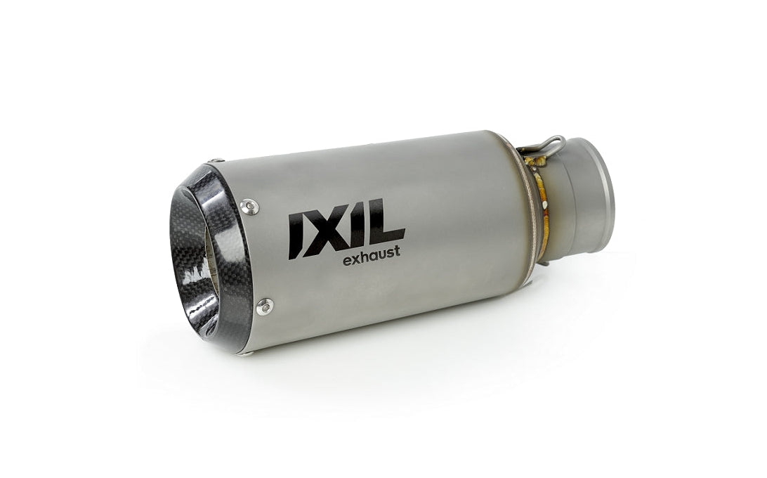 IXIL CM3259RC Race Xtrem Carbon Slip-On Exhaust KTM Duke 390 2021-23, satin matt stainless steel conical silencer with gloss carbon-fibre end cap and removable dB killer_3