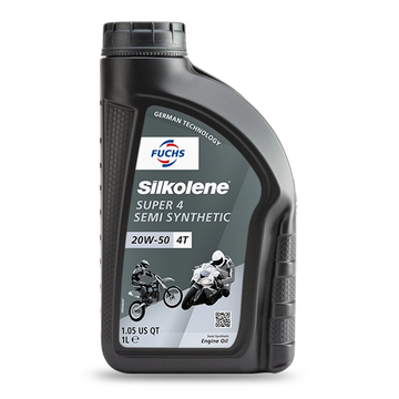Silkolene Super 4 Stroke semi-synthetic motorcycle engine oil with MC-Syn Technology, available in 10W-40 and 20W-50 viscosities, 1 litre and 4 litre _2