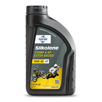 Silkolene Comp 4 Stroke ester-based motorcycle engine oil, API SL and JASO MA2 approved, available in SAE 10W-30, 10W-40 and 15W-50, 1 litre and 4 litre containers_1
