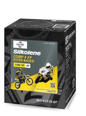 Silkolene Comp 4 Stroke ester-based motorcycle engine oil, API SL and JASO MA2 approved, available in SAE 10W-30, 10W-40 and 15W-50, 1 litre and 4 litre containers_3