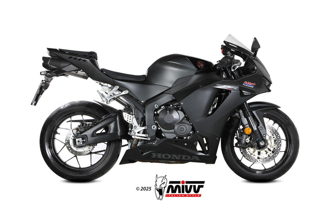 Mivv AK-1 Titanium Slip-On Exhaust Silencer with Carbon Fibre Cap for Honda CBR600RR 2024-2026, supplied with link pipe and removable dB killer
