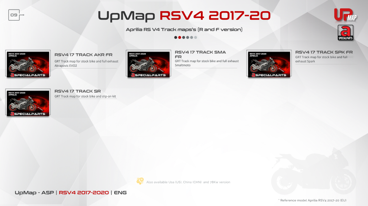 UpMap T800+ for the Aprilia RSV4 (2009-26). Available at Motorcycle Performance Store.