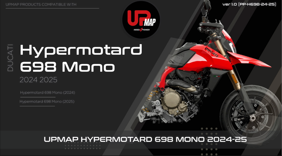 UpMap T800+ for the Ducati Hypermotard 698 Mono (2024-25). Available at Motorcycle Performance Store.