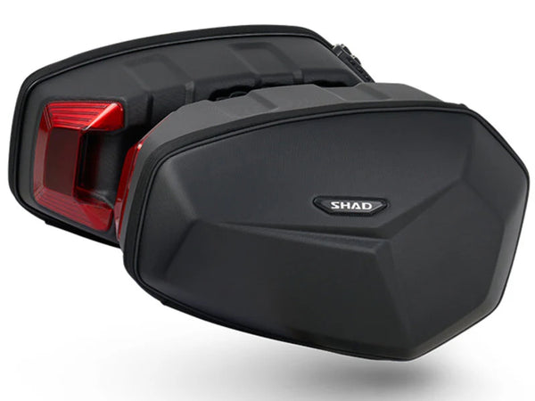 SHAD E48SR semi rigid panniers 15 litre motorcycle side bags with hard shell design waterproof covers and inner bags
