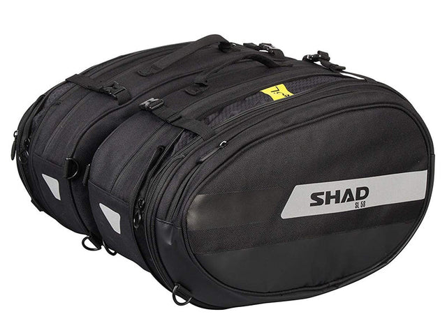SHAD SL58 expandable motorcycle saddle bags 58 litre soft panniers with waterproof covers and reflective panels_7