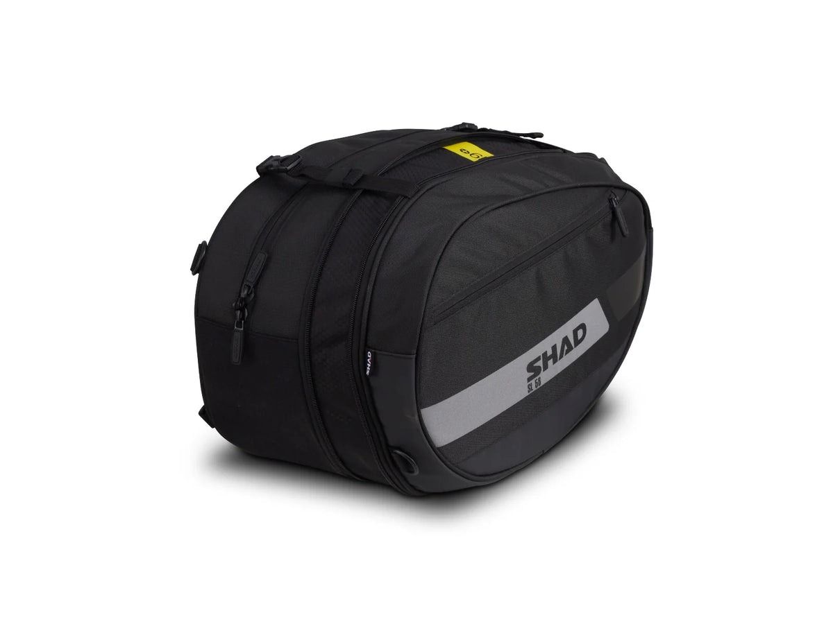 SHAD SL58 expandable motorcycle saddle bags 58 litre soft panniers with waterproof covers and reflective panels