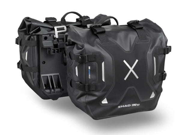 SHAD TR30 waterproof panniers 30 litre motorcycle soft luggage with quick release lock system and reinforced base