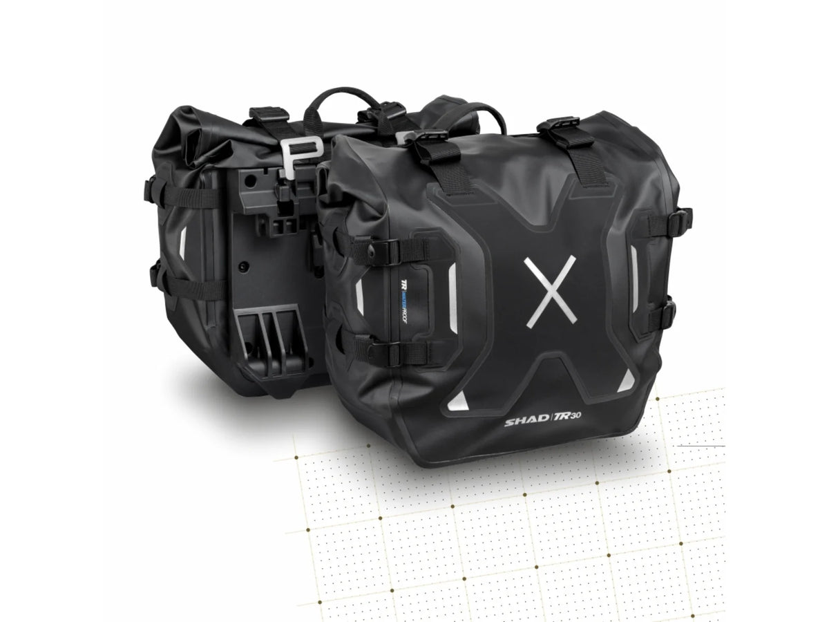 SHAD TR30 waterproof panniers 30 litre motorcycle soft luggage with quick release lock system and reinforced base_2
