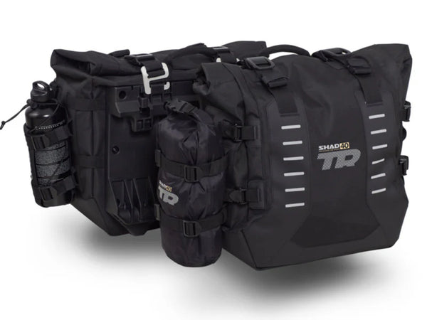 SHAD TR40 soft adventure panniers waterproof expandable motorcycle luggage with roll top closure and 4P mounting system