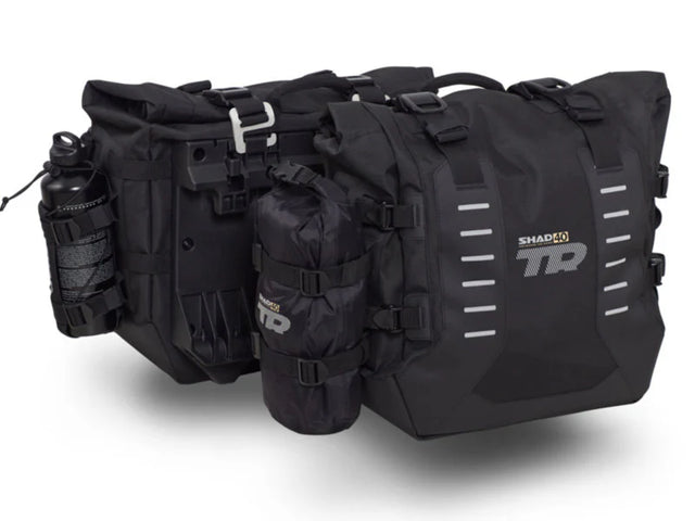 SHAD TR40 soft adventure panniers waterproof expandable motorcycle luggage with roll top closure and 4P mounting system