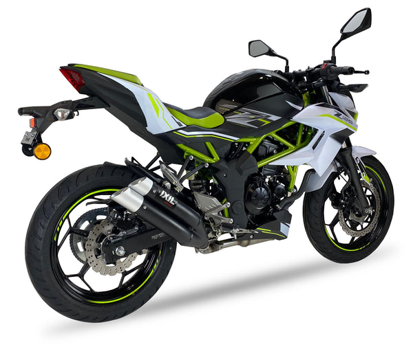 IXIL L3X Black Hyperlow dual-outlet slip-on exhaust silencer for Kawasaki Z125 2019-2026 with two removable dB killers_1