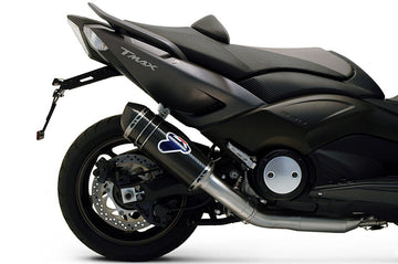 Termignoni Relevance carbon fibre full exhaust system fitted to Yamaha T-Max 530 2012-2016
