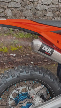Ixil underseat stainless steel exhaust system fitted to KTM 300 EXC 2024–2026 off-road silencer and decat pipe