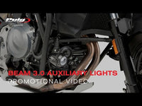 Pair of Puig Beam 3.0 LED auxiliary motorcycle spotlights with black aluminium housings and twin LED lenses