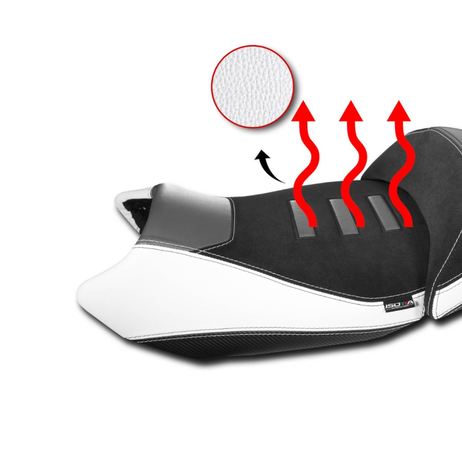 Isotta Heated Rider Comfort Seat With Prostate Channel Lowered White BMW R1300GS 2023-26