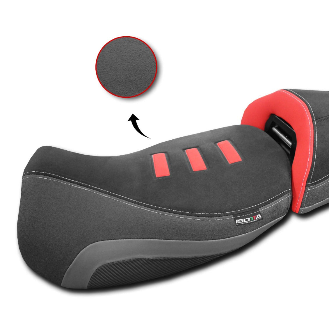 Isotta Heated Rider Comfort Seat Without Prostate Channel Lowered Black/Red BMW R1300GS 2024-26