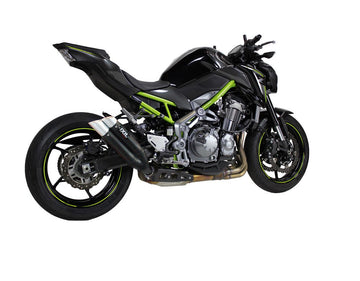 IXIL Hyperlow XL Black Dual Exit Slip-On Exhaust Kawasaki Z900 2017-19, AISI 304 stainless-steel silencer with high-temperature matt black finish, twin 50 mm round outlets and bright-polished aluminium sport end cap_1