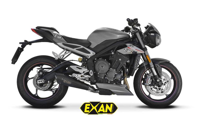 EXAN X-BLACK Conical Silencer - TRIUMPH STREET TRIPLE 765 R / RS 2017-20 - Motorcycle Performance Store